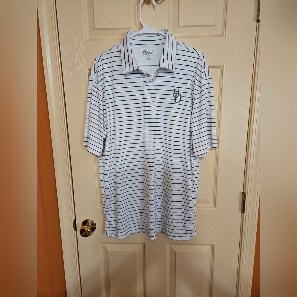Mens White & Black Striped Oxford America University Of Delware Ss Polo Size XL